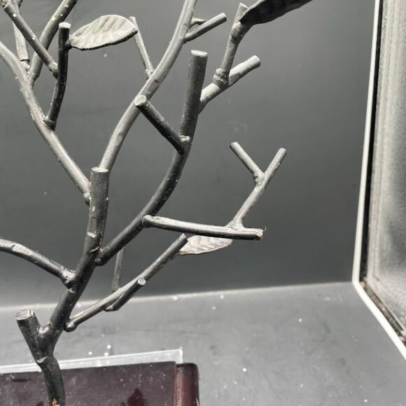 Black Metal Decorative Tree on Brown Wood Base Velvet Bottom Metal Tree Decor - Picture 4 of 11